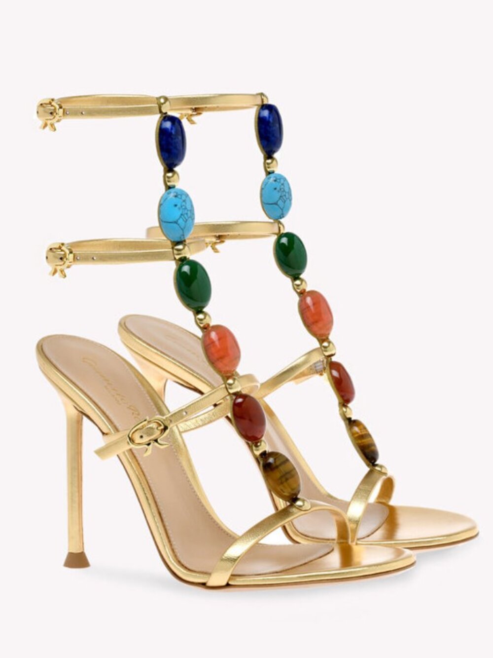 GIANVITO ROSSI SHANTI SANDAL 105MM GOLD METALLIC NAPPA SIZE 38 NIB